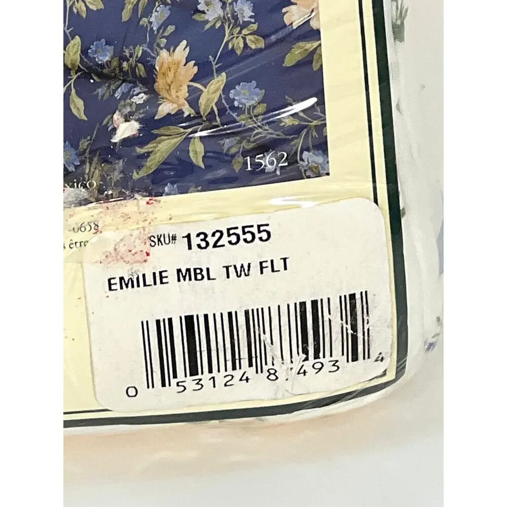 Vtg Laura Ashley Emilie Twin Flat Sheet Blue Yellow Floral Cotton Deadstock NIP